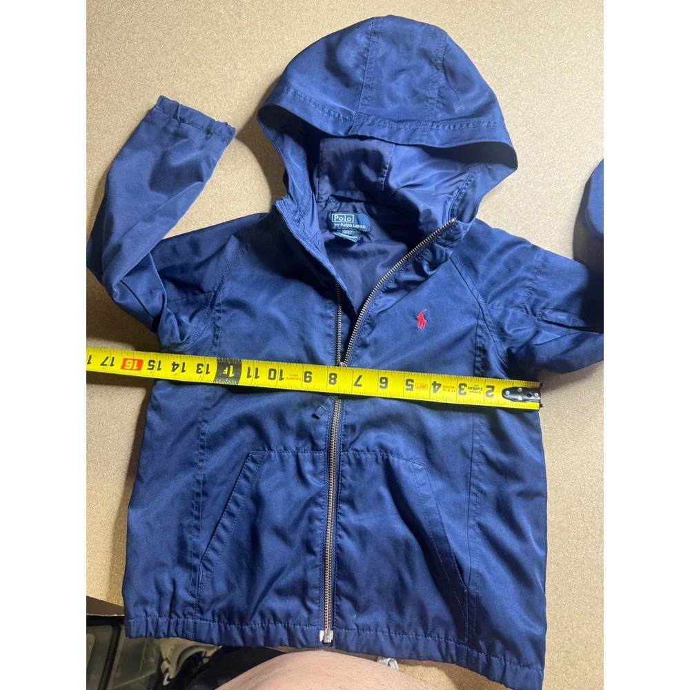 Polo Ralph Lauren Kids Navy Blue Hooded Windbreaker Jacket Red Pony Size 4 4T